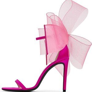 Women's Satin Open Toe Stiletto Heels with Bow Buckle Strap for Party